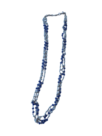 Blue Sapphire and Pearl Beaded Chain Necklace in One Gram Gold