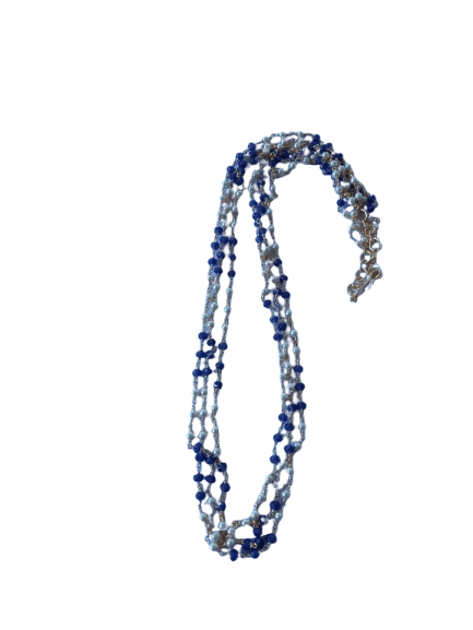 Blue Sapphire and Pearl Beaded Chain Necklace in One Gram Gold