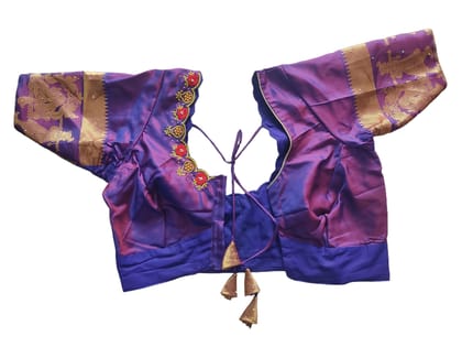 Women's Purple Silk Saree Blouse with Floral Embroidery and Tassels Women's Purple Silk Saree Blouse with Floral Embroidery and Tassels