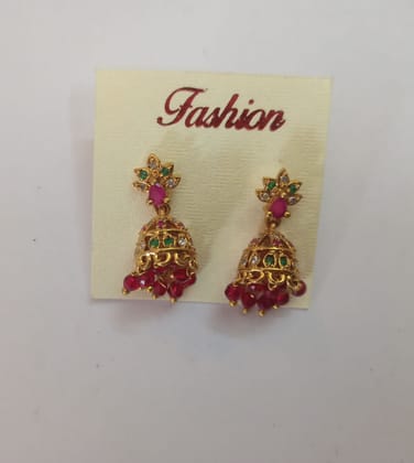 14k Gold Plated Ruby and Kundan Indian Jhumka Earrings 14k Gold Plated Ruby and Kundan Indian Jhumka Earrings