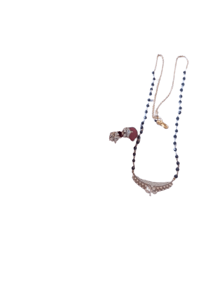 Black Beads Traditional Indian Mungalasuthra Set with Earrings for Women