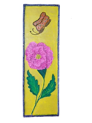 Hand-painted  with a floral design featuring a pink flower and a butterfly. Hand-painted  with a floral design featuring a pink flower and a butterfly.
