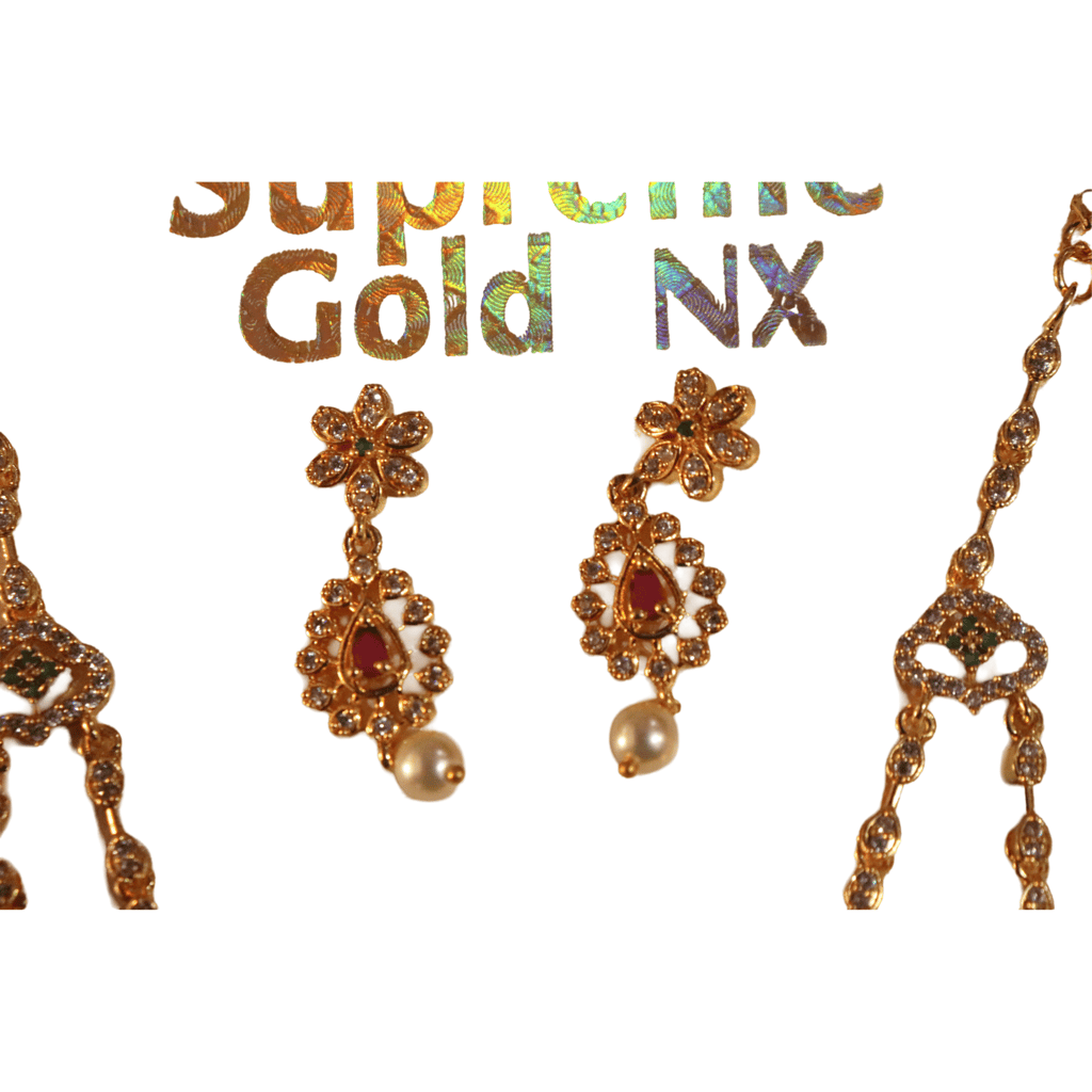 "Supreme Gold NX Traditional Indian Bridal Wedding Necklace Set with Earrings and Maang Tikka"