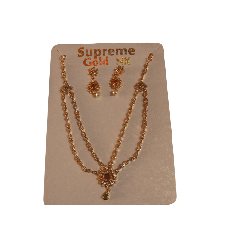"Supreme Gold NX Traditional Indian Bridal Wedding Necklace Set with Earrings and Maang Tikka"