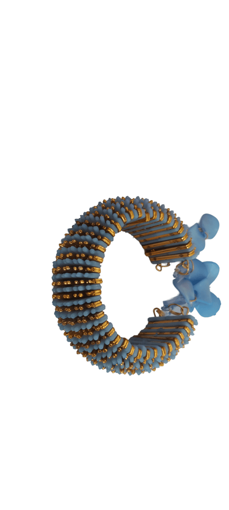 Gold and Blue Beaded Bracelet with Bells