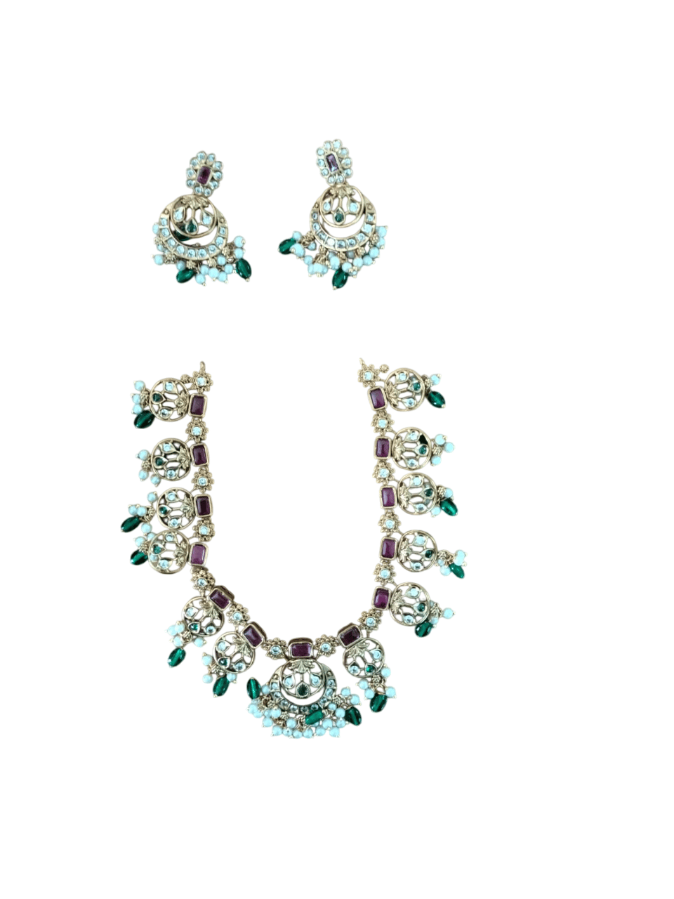 Exquisite Gold-Plated Kundan and Pearl Necklace Set with Green Stones