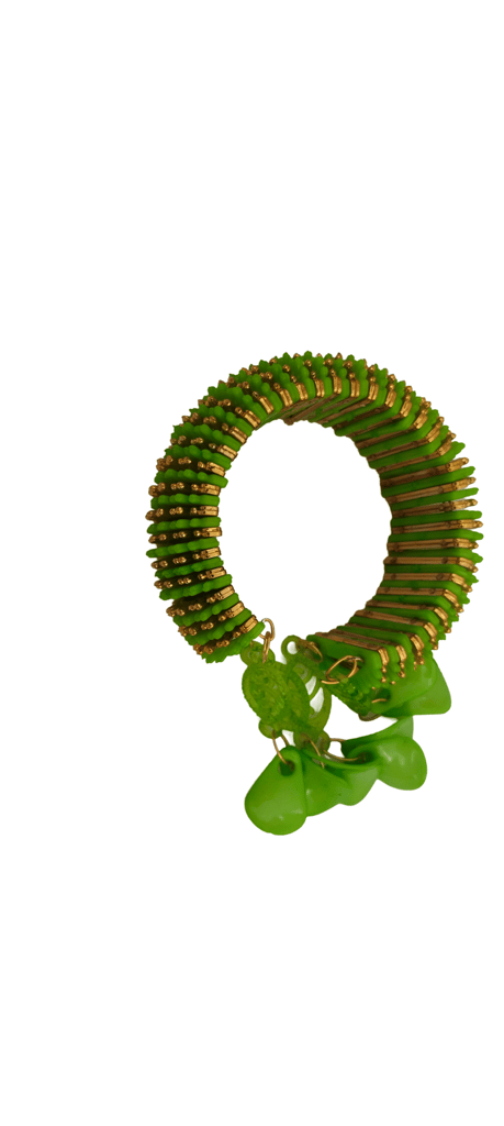 Green Lac Bangles with Golden Beads and Bells for Women
