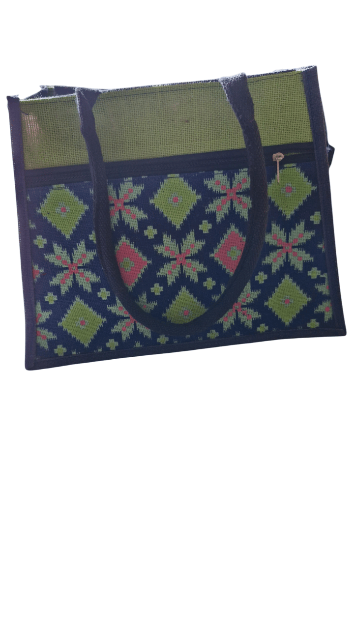 Handwoven Jute Tote Bag with Geometric Design