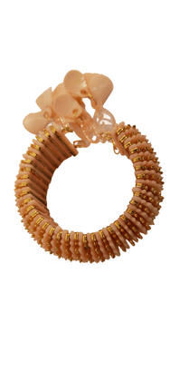 Gold and Peach Beaded Bangle Bracelet with Rhinestone Accents Gold and Peach Beaded Bangle Bracelet with Rhinestone Accents