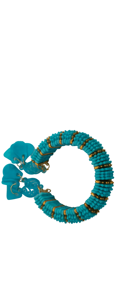"Blue Beaded Bracelet with Flower Charm"