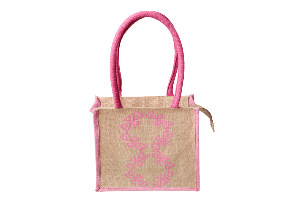 Pink Jute Tote Bag with Floral Print