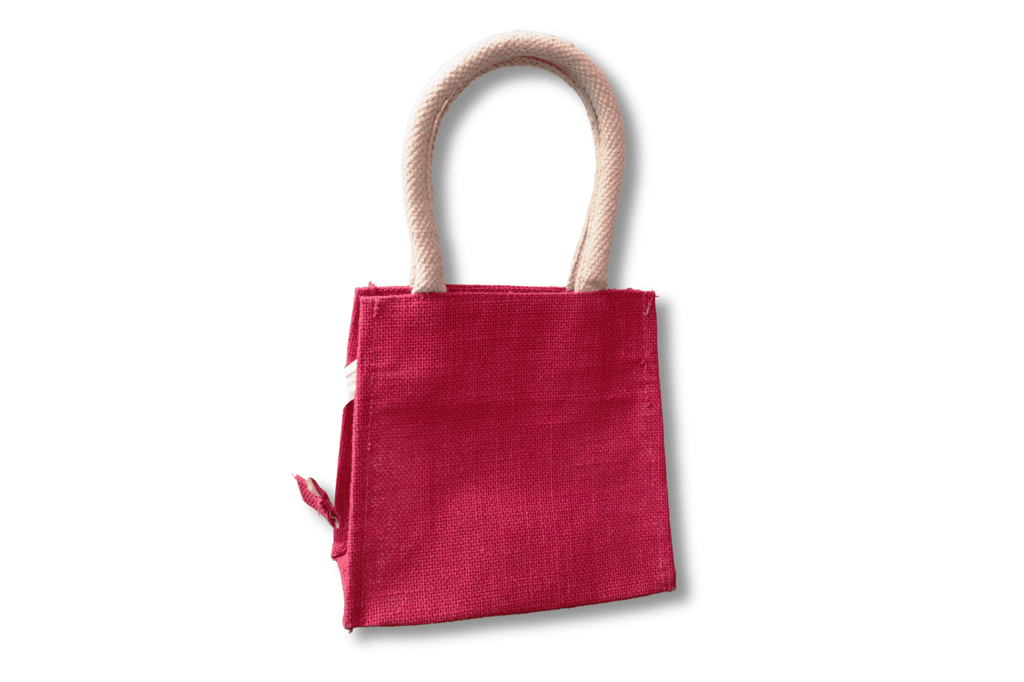 Red Jute Bag with Zipper Closure and Double Handles This red jute bag is made from 100% natural jute fibers