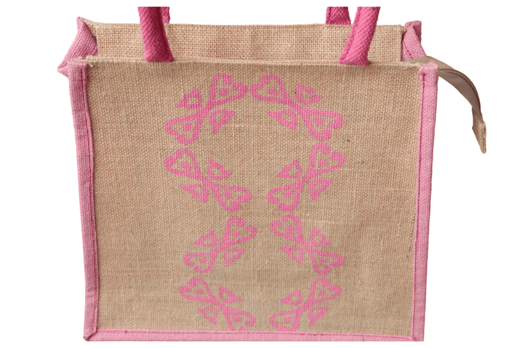 Pink Jute Tote Bag with Floral Print