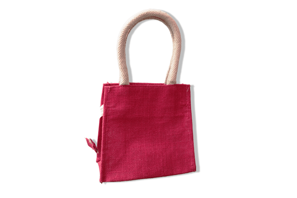 Red Jute Bag with Zipper Closure and Double Handles This red jute bag is made from 100% natural jute fibers