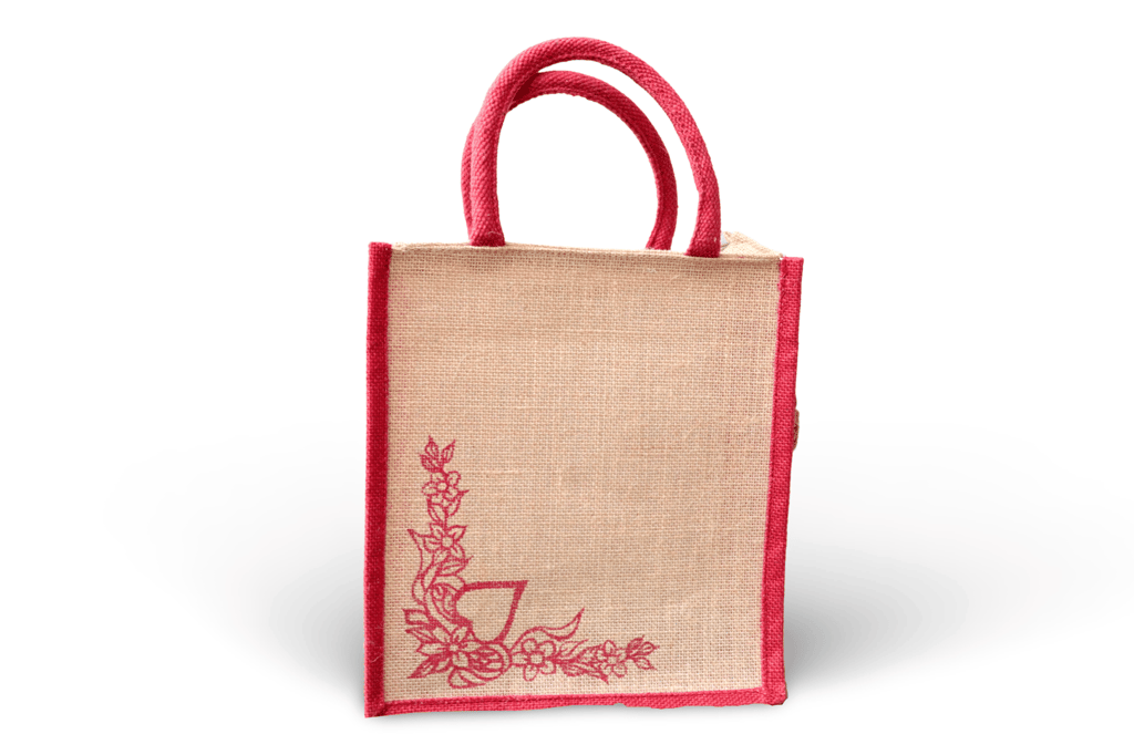 Jute Bag with Red Floral Design