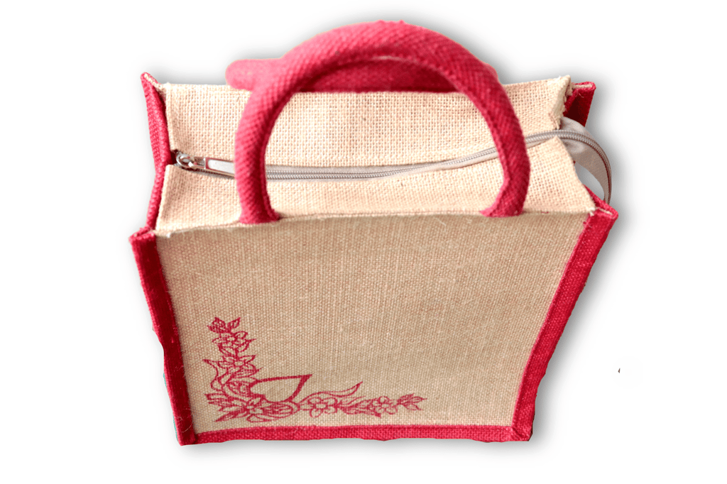 Jute Bag with Red Floral Design