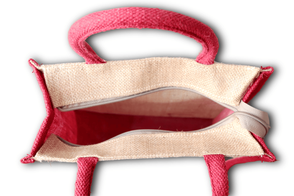 Jute Bag with Red Floral Design