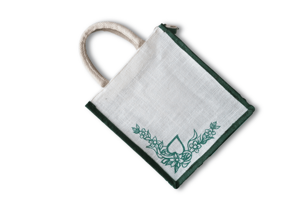 Stylish and Eco-Friendly Jute Tote Bag with Green Floral Embroidery bag