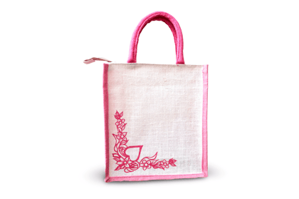 Pink Jute Tote Bag with Embroidered Floral Design Pink Jute Tote Bag with Embroidered Floral Design