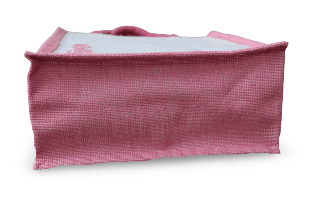 Pink Jute Tote Bag with Embroidered Floral Design