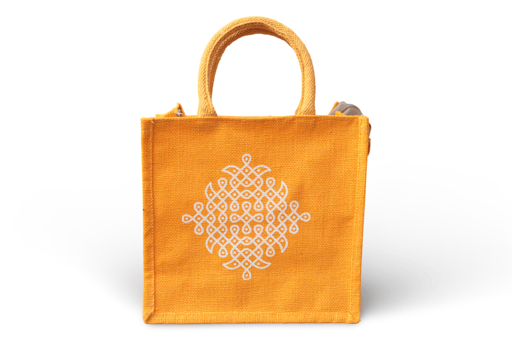 Jute Bag with Traditional Indian Rangoli Desig