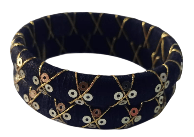 Black and gold silk thread bangles with sequin work