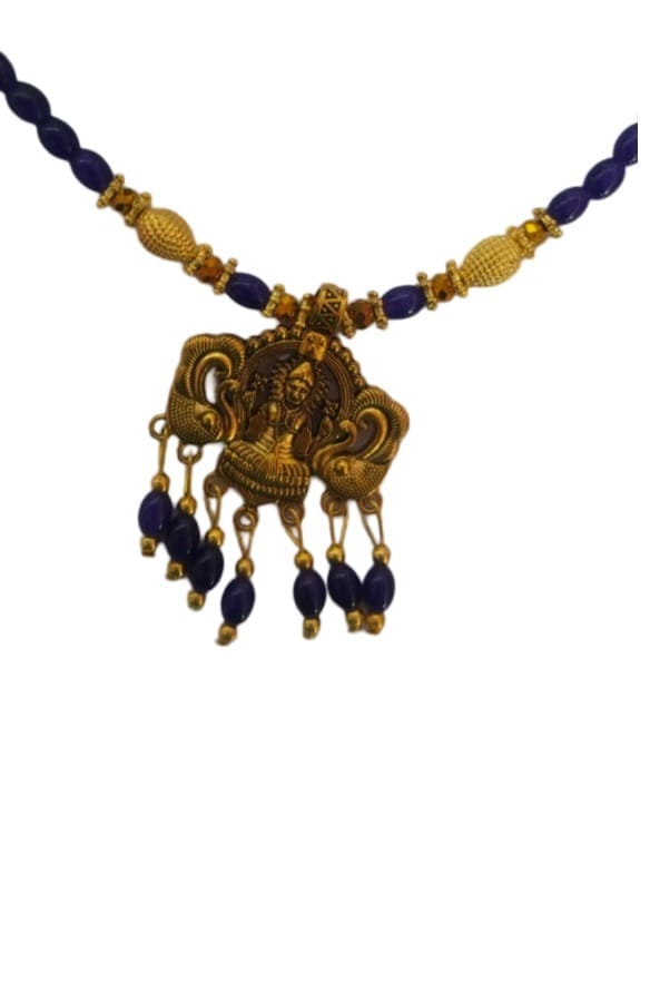 oxidized finish temple pendant with purple amethyst beads necklace set