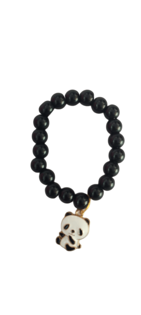 Black beaded bracelet with a cute panda charm