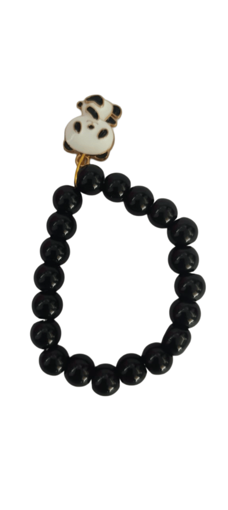 Black beaded bracelet with a cute panda charm