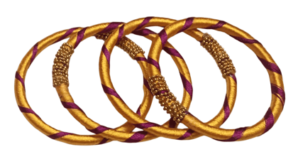 Indian Traditional Silk Thread Bangles Set of 2 for Women & Girls (Golden & Purple)