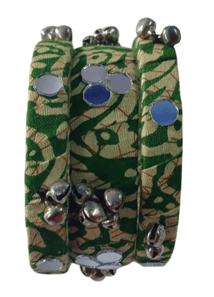 oxidized silver and green lac bangles