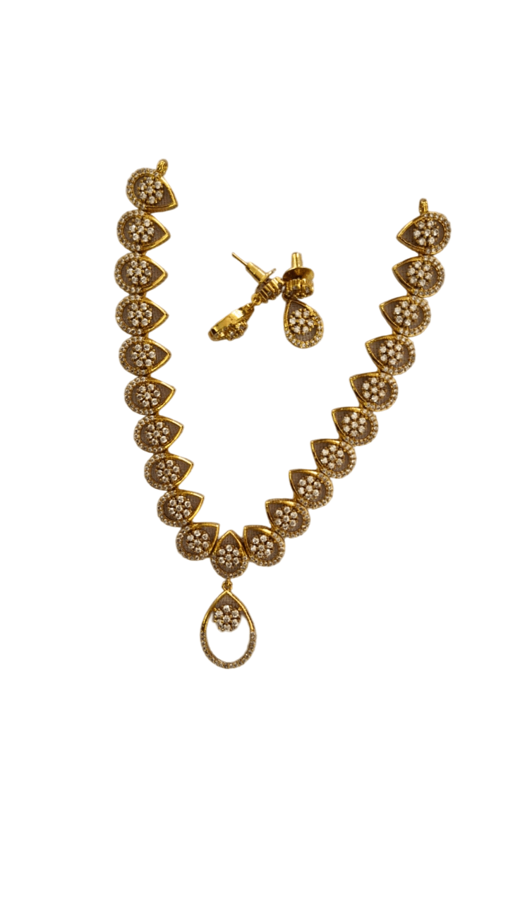Gold-plated Kundan and American Diamond Necklace Set with Earrings for Women