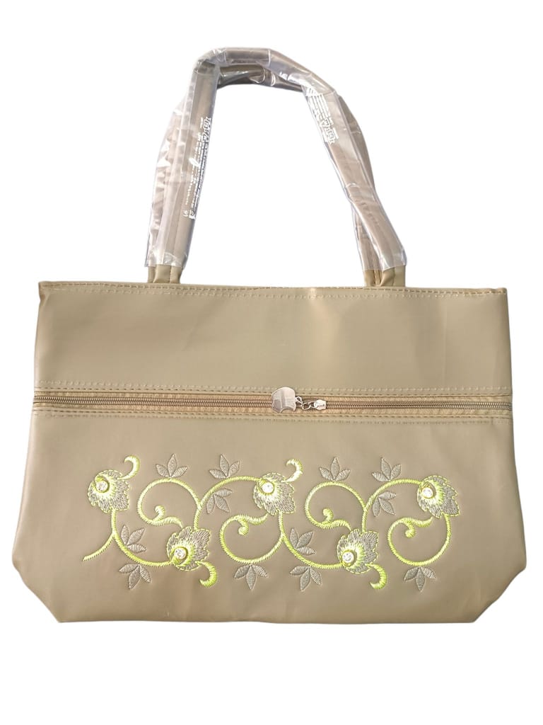 Women's Embroidered Faux Leather Tote Bag with Zipper Closure and Double Handles