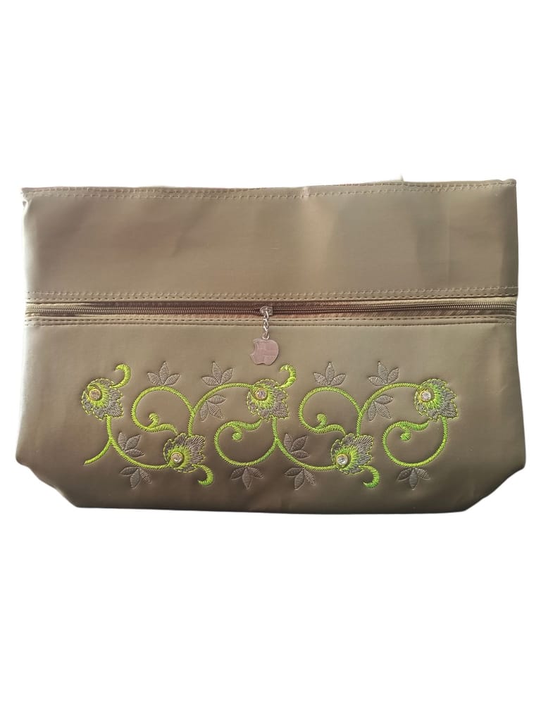 Women's Embroidered Faux Leather Tote Bag with Zipper Closure and Double Handles