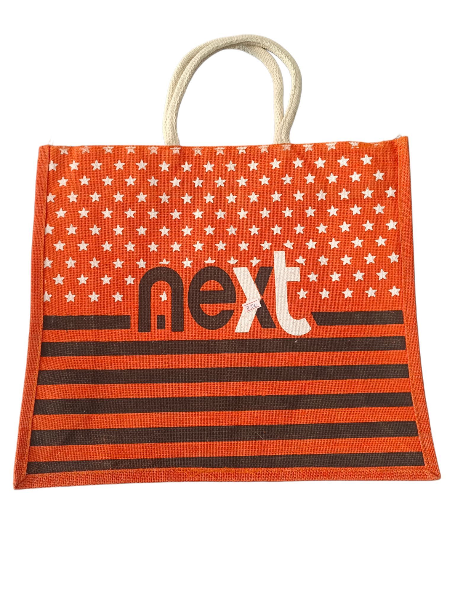 NEXT Orange and White Striped Jute Bag