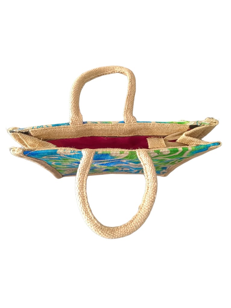 Jute Tote Bag with Floral Print