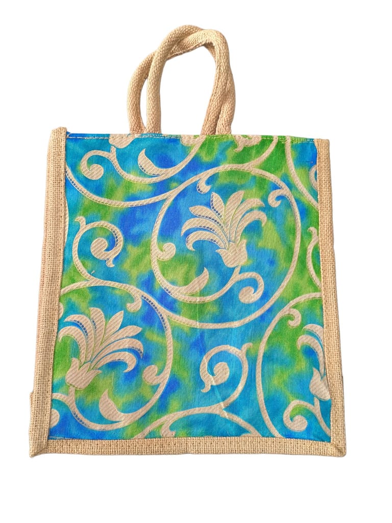 Jute Tote Bag with Floral Print
