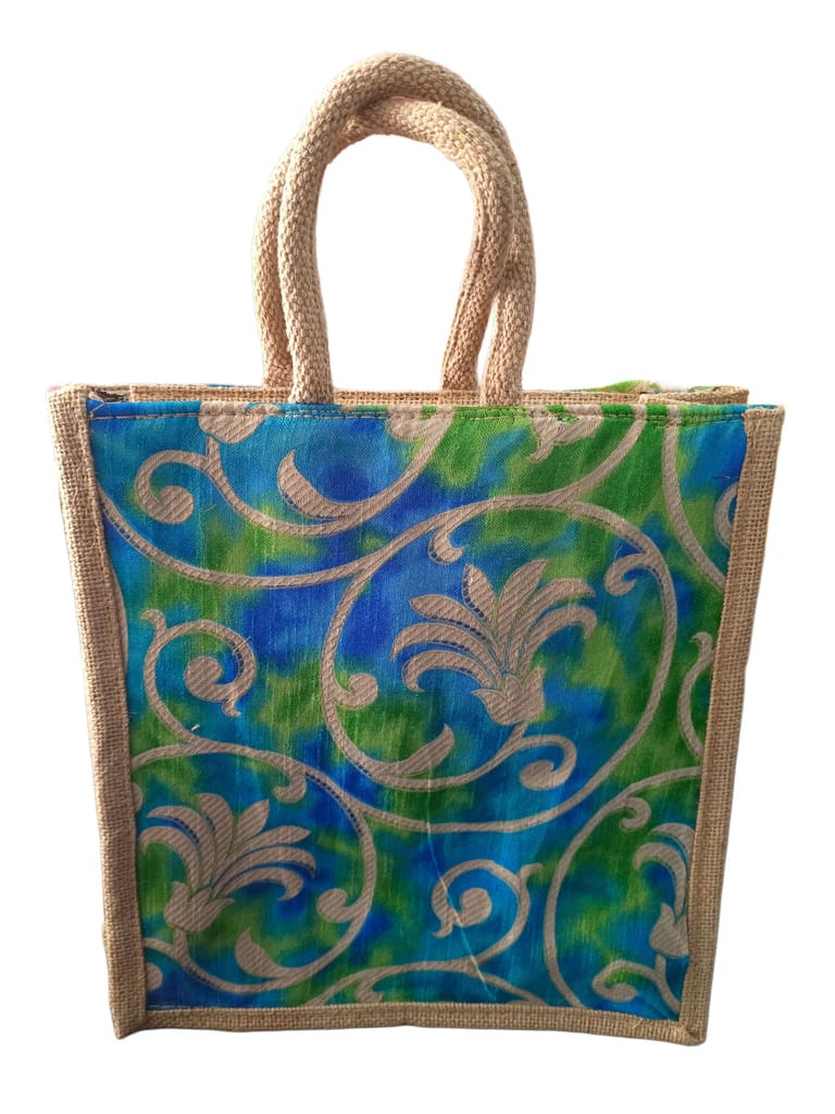Jute Tote Bag with Floral Print
