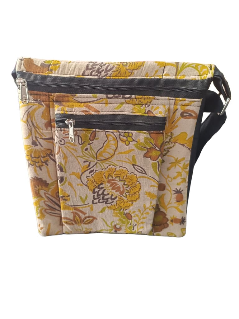 Handcrafted Floral Sling Bag with Adjustable Strap and Multiple Zippered Compartments for Women