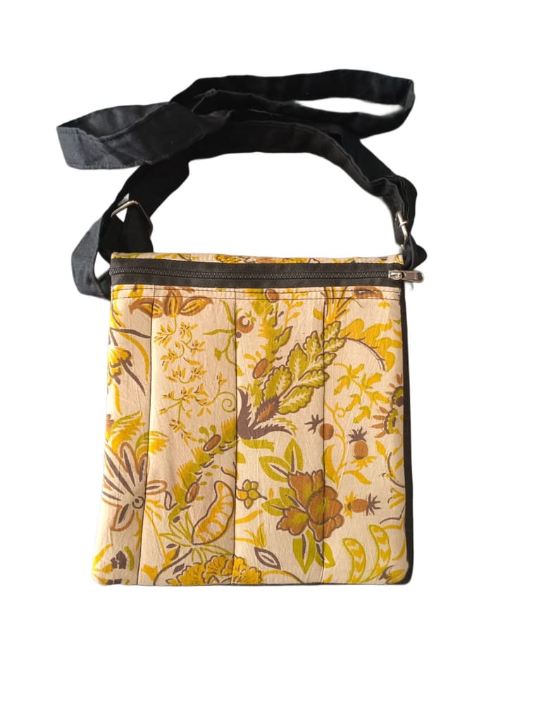 Handcrafted Floral Sling Bag with Adjustable Strap and Multiple Zippered Compartments for Women