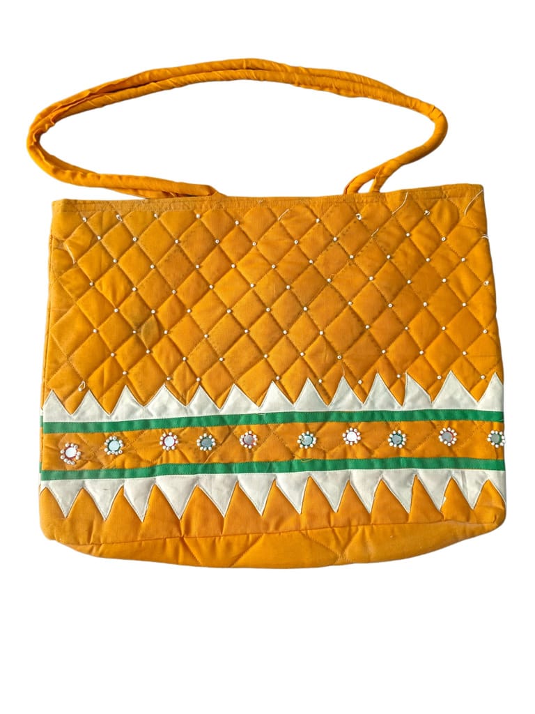 Quilted Cotton Tote Bag with Embroidered Mirror Detail - Handbags | Buy online on ZillyBuy