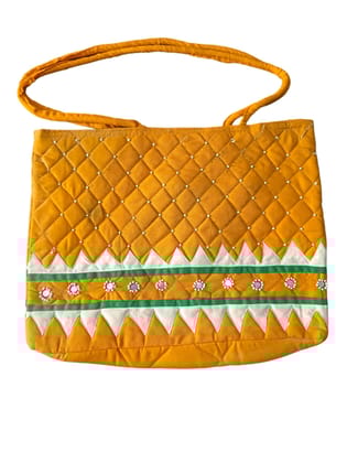 Quilted Cotton Tote Bag with Embroidered Mirror Detail Quilted Cotton Tote Bag with Embroidered Mirror Detail