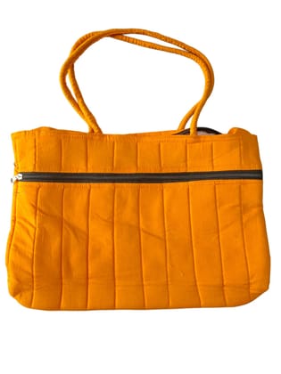 Quilted cotton tote bag with mirror work in yellow color Quilted cotton tote bag with mirror work in yellow color