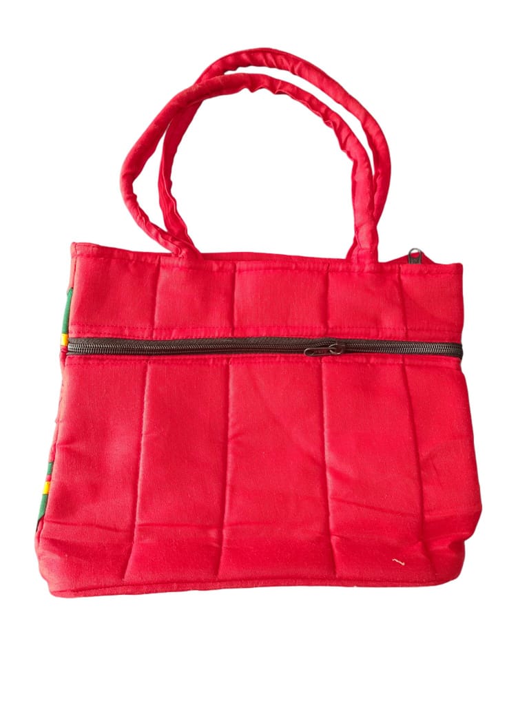 Red Canvas Tote Bag with Zippered Closure and Interior Pocket