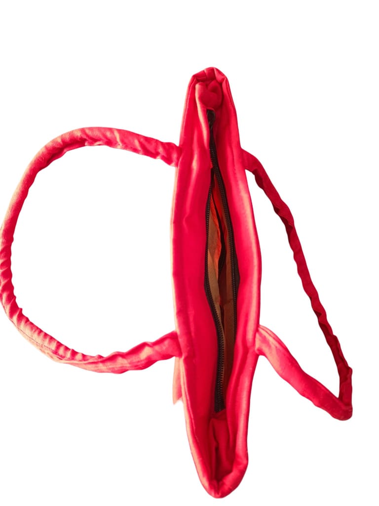 Red Canvas Tote Bag with Zippered Closure and Interior Pocket