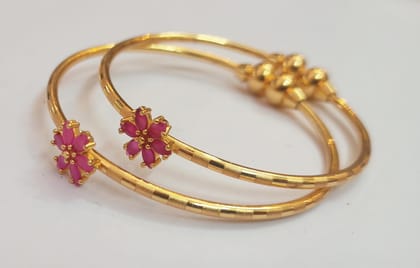 22K Gold Plated Ruby Flower Design Baby Bangle Set for Girls and Kids (2.4 Inches) 22K Gold Plated Ruby Flower Design Baby Bangle Set for Girls and Kids (2.4 Inches)