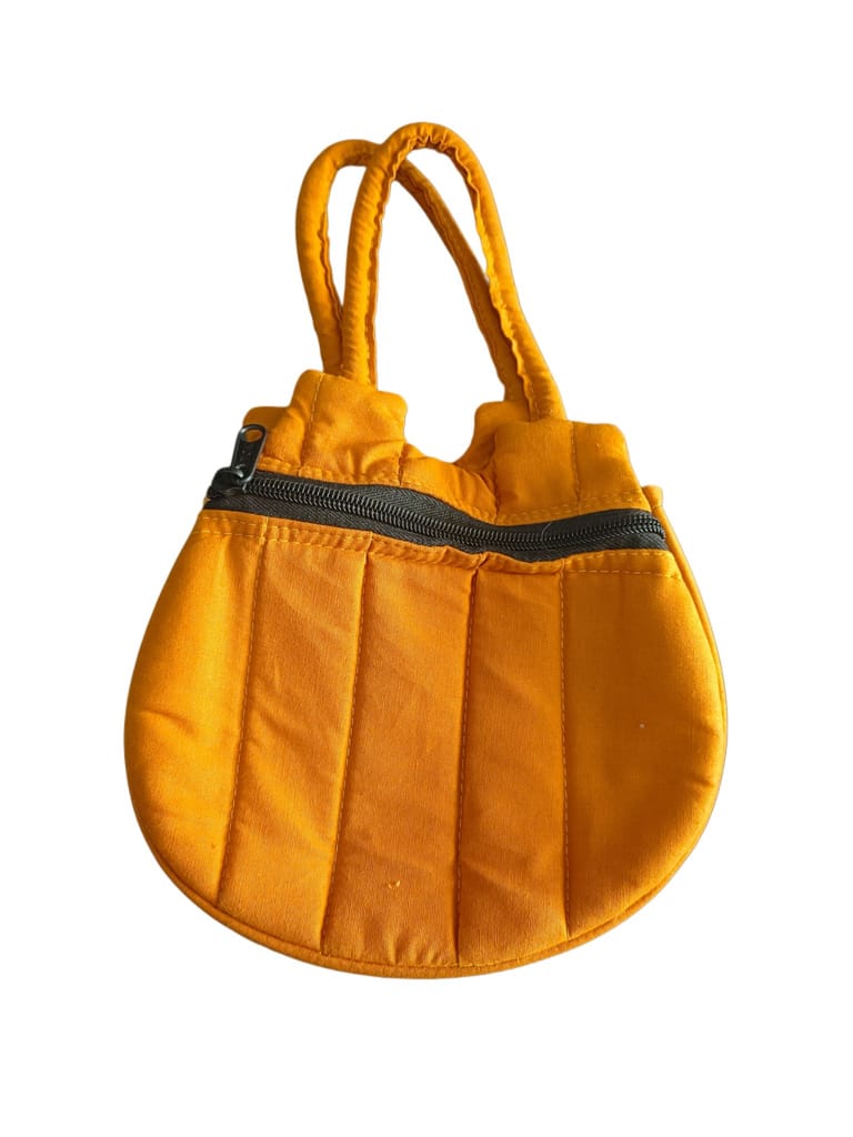 Yellow Hand Embroidered Cotton Potli Bag with Mirror Work and Tassels for Women