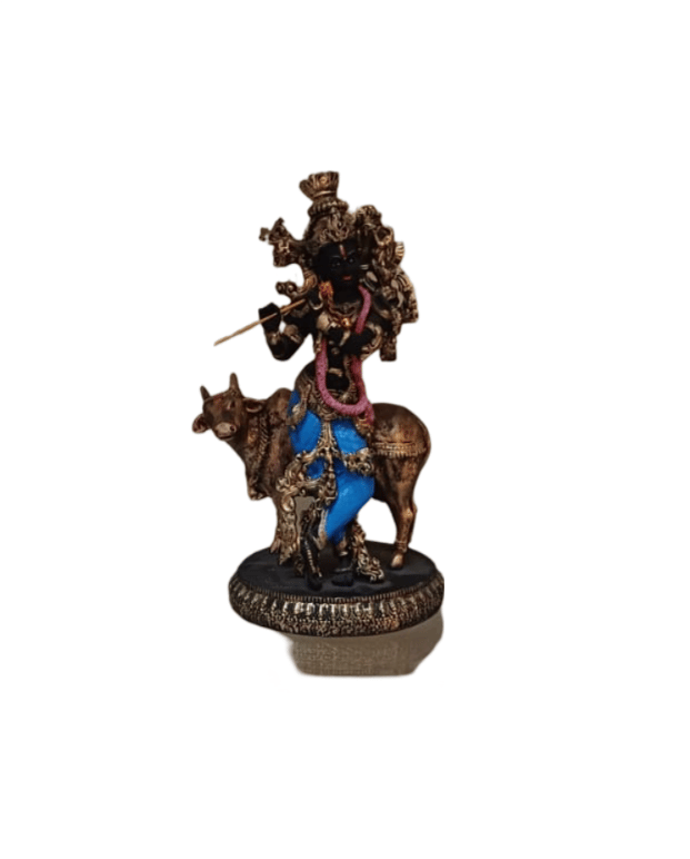 Krishna Statue Playing Flute with Cow | Hindu God | Home Decor