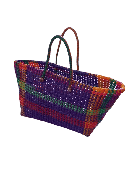 Colorful Handwoven Mexican Style Market Tote Bag with Reinforced Handles - Handbags | Buy online on ZillyBuy