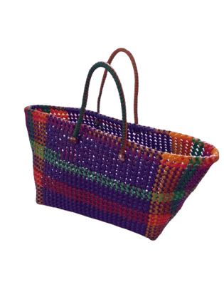 Colorful Handwoven Mexican Style Market Tote Bag with Reinforced Handles